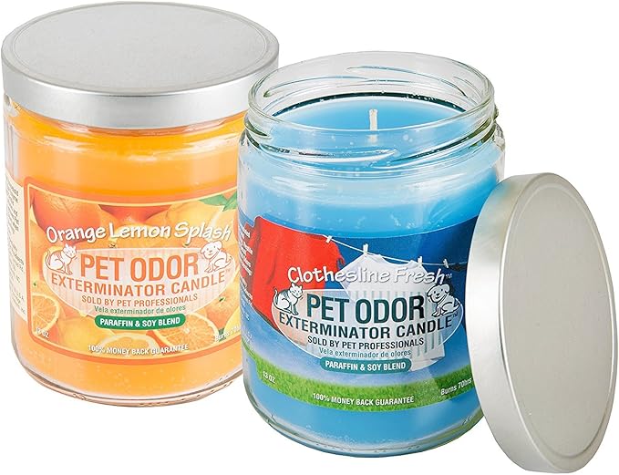 Pet Odor Specialty Pet Products Exterminator, 13 Ounce Orange Lemon Splash Jar Candle and 13 Ounce Clothesline Fresh Jar Candle