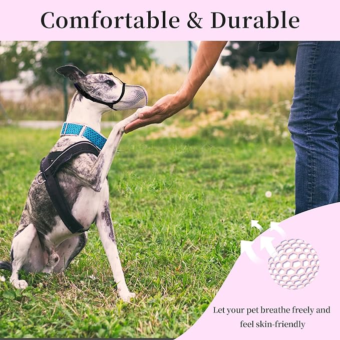 Dog Muzzle, Breathable Soft Muzzle for Medium to Large Dogs to Anti & Prevent Barking Biting Chewing, Reflective & Adjustable Basket Muzzle with Air Mesh for Beagle Pink L