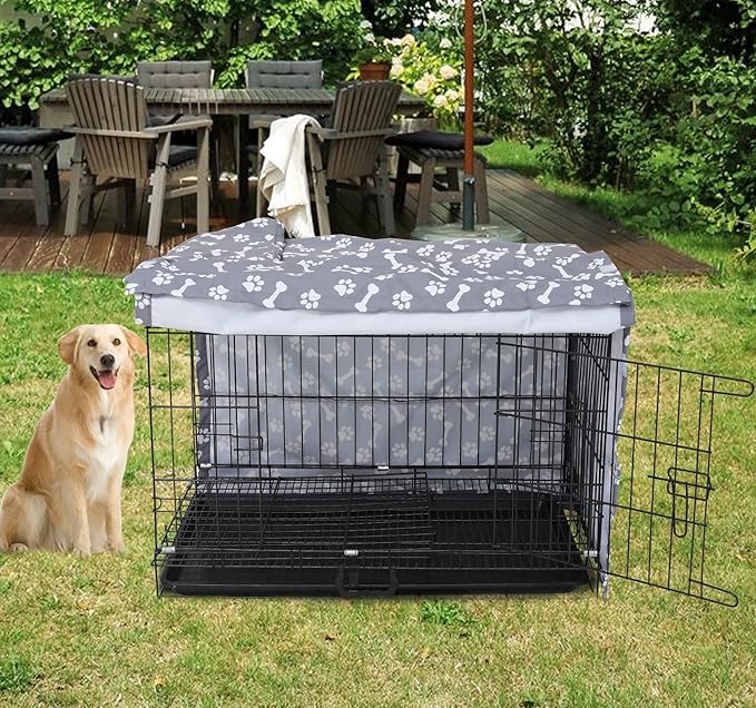 Dog Crate Cover for Wire Crates, Heavy Nylon Waterproof, Fits Most 48" inch Dog Crates, Easy to Put On, Take Off, and Adjust - Cover only - GrayPaw - XXL