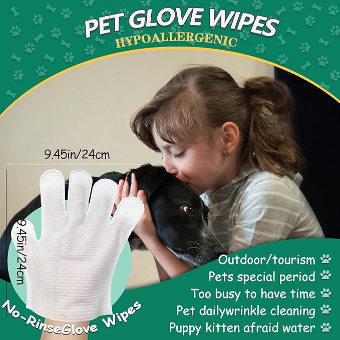 Pet Cleaning and Deodorizing Bathing Wipes for Dog and Cat, Extra ThickNourish Fur No-Rinse Grooming Wipes for Daily Care and Travel, Hypoallergenic
