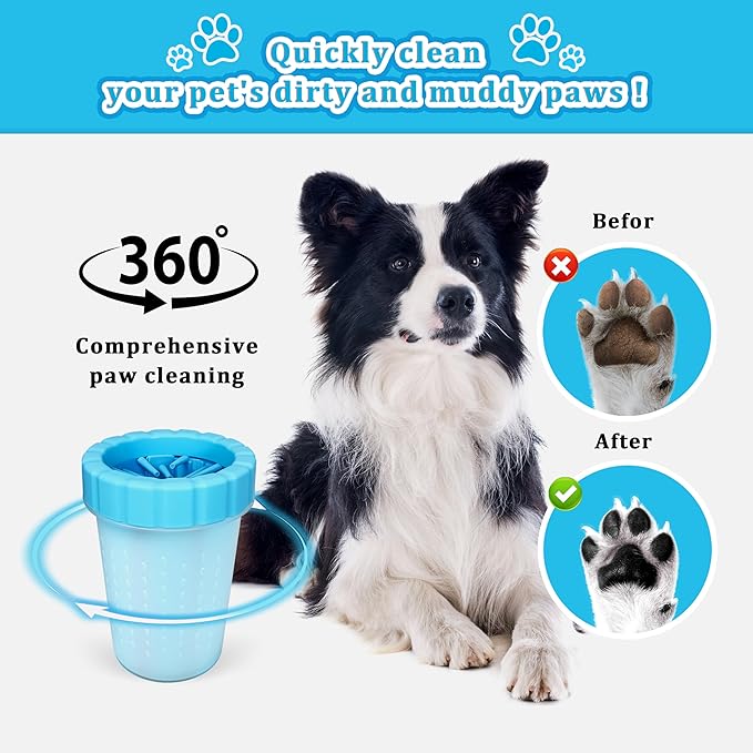 Qianruida Dog Paw Cleaner Cup, Soft Silicone, Portable, Easy to Clean, Removes Mud and Dirt, Grooming Accessory for Home, Travel – Blue, L