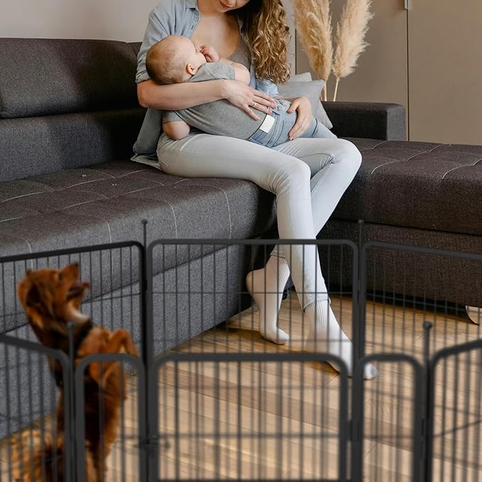 mestyl Dog Play Pen Indoors, Heavy Duty Metal Puppy Playpen, Portable Dog Exercise Pen Temporary Pet Fence with Gate, 32" Height 8 Panels Foldable Dog Kennel for Large/Medium/Small Dogs