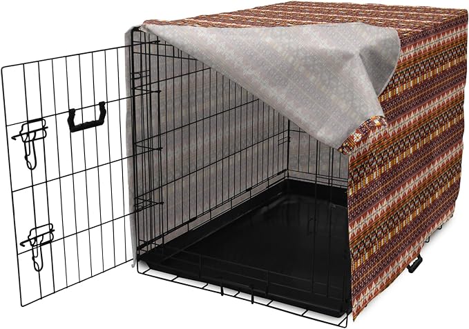 Lunarable Aztec Dog Crate Cover, Ornate Rich Motifs in Autumn Colors Geometric and Floral Design Old Tribal, Easy to Use Pet Kennel Cover for Cats & Medium Dogs, 24 Inch, Orange Yellow Blue