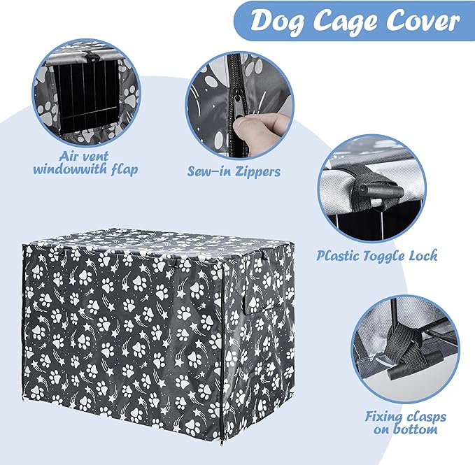 Dog Crate Cover 37 inch - Double Door, Dog Kennel Indoor, Waterproof Dog Kennel Cover with Air Vent Window, for Indoor/Outdoor Most Wire Dog Crate(Grey)