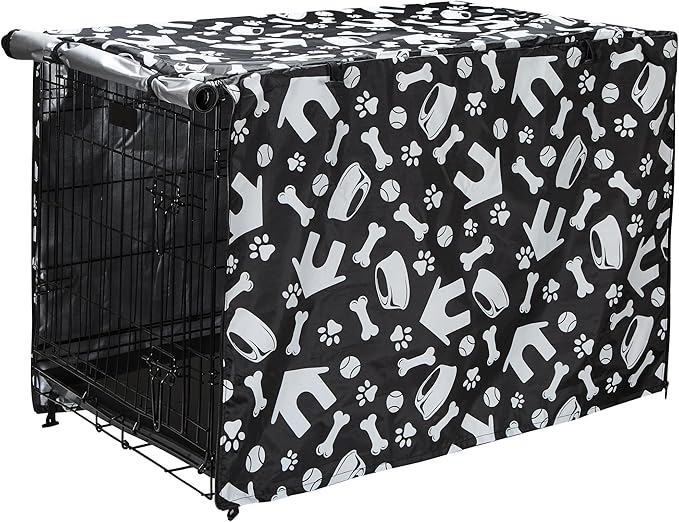 kefit Dog Crate Cover 48 inch, Kennel Cover Fit for Dog Crate, Black/Paw