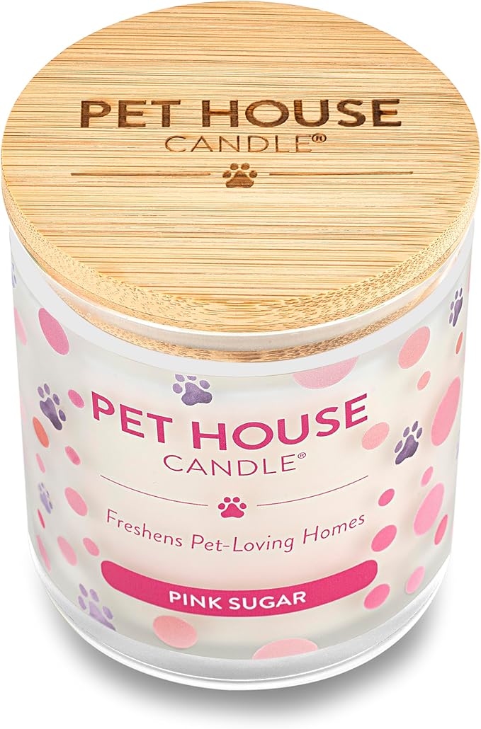 Pet House 9 oz Pink Sugar Scented Pet Odor Candle, Clean Burning, Long Lasting, Plant Based Spring, Summer Scented Soy Candle, 60 Hour Burn Time
