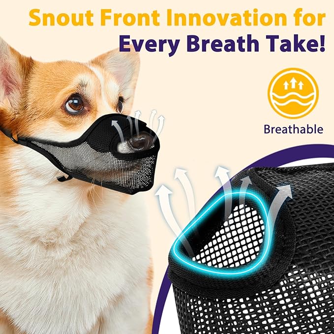 LUCKYPAW Dog Muzzle, Mesh Muzzle for Large Medium Small Dogs with Front Opening Design, Dog Mouth Cover to Prevent Biting, Licking, Chewing, Scavenging, Breathable Muzzle Allows Drinking(Black,XXL)