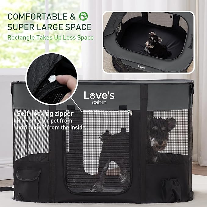 Love's cabin Pet Puppy Dog Playpen, Large Dog Tent Crates Cage Indoor/Outdoor, Portable Exercise Playpen for Cat, Foldable Pop Up Kennel with Carring Case (L, Grey)