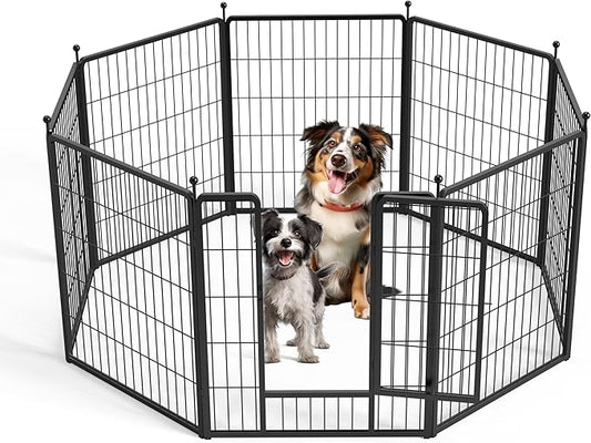 HealSmart Dog Playpen 32 Inch 8 Panels, Heavy Duty Metal Portable Pet Playpen Indoor Outdoor for Camping, Yard, RV, Garden Fence, Privacy Patio, Black