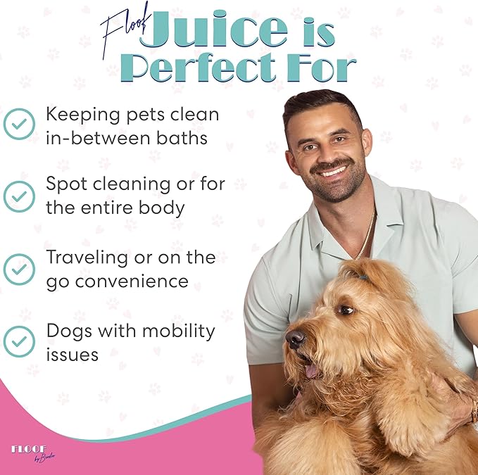 Floof Juice Dry Shampoo for Dogs - Hypoallergenic Conditioning Detangling - No Rinse Spray for Odor Control for Smelly Dogs, Waterless - Made in USA (10oz)