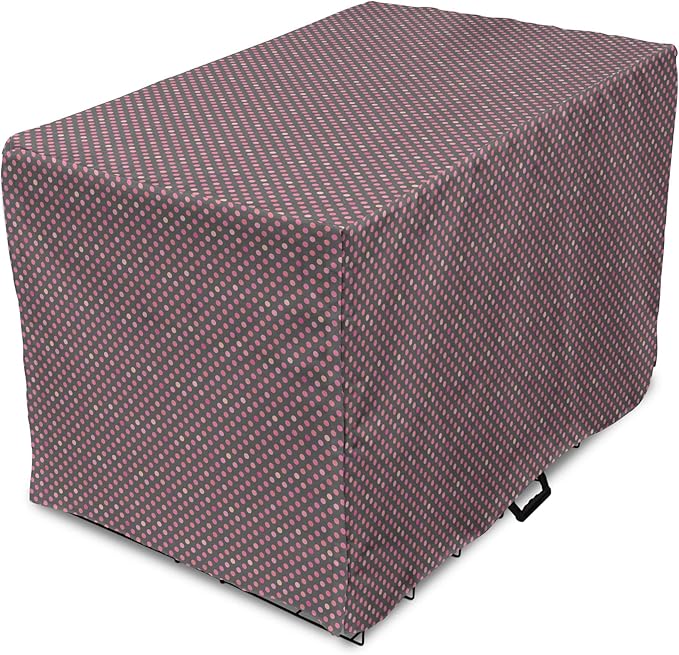 Lunarable Dusty Rose Dog Crate Cover, Retro Polka Dots Pattern in Pink Colors Spotted Texture Image, Easy to Use Pet Kennel Cover for Medium Large Dogs, 48 Inch, Pink Peach Charcoal Grey
