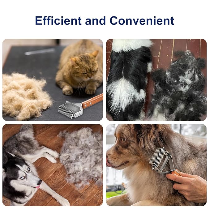 WePet 2-in-1 Dematting Comb & Shedding Brush, Undercoat Rake Grooming Tool with Wooden Handle for Dogs & Cats - Easily Removes Mats, Tangles, and Loose Hair