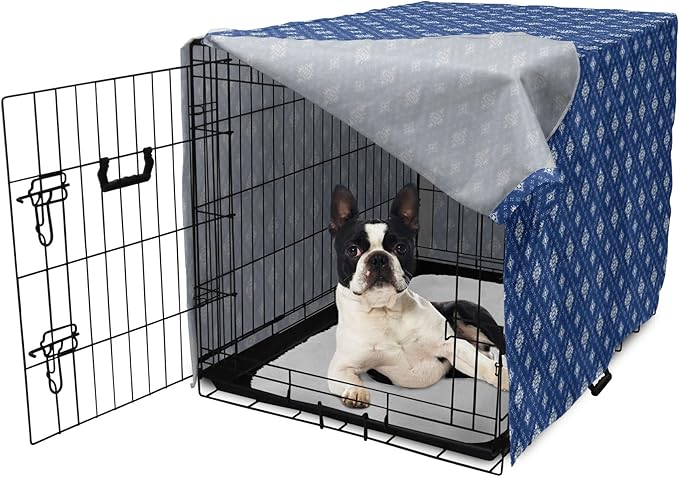 Lunarable Damask Blue Dog Crate Cover, Azulejo Talavera Inspired Continuous Pattern of Motif, Easy to Use Pet Kennel Cover for Small Dogs Puppies Kittens, 22 Inch, Dark Sky Blue Pale Blue