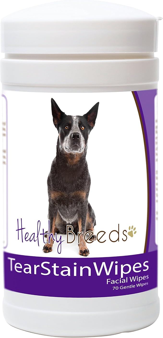 Healthy Breeds Dog Tear Stain Remover Wipes for Australian Cattle Dog - Over 100 Breeds - Facial Eye Cleaner - 70 Wipes - Cleans Crust Stains Mucus Saliva - Mild Gentle Fragrance Free