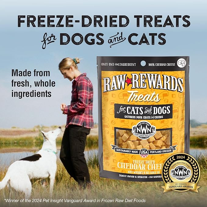 Northwest Naturals Raw Rewards Freeze-Dried Cheddar Cheese Treats for Dogs and Cats - Bite-Sized Pieces - Healthy, 1 Ingredient, Human Grade Pet Food, Natural - 6 Oz (Pack of 3)