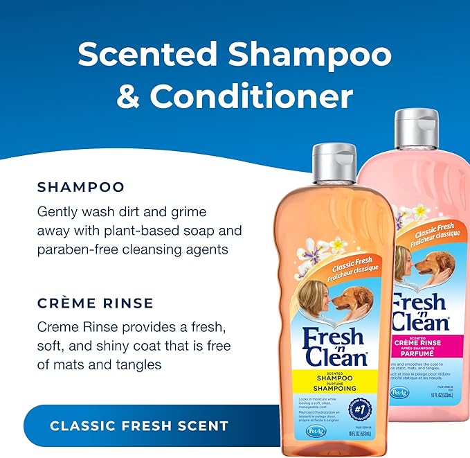 Pet-Ag Fresh ’n Clean Scented Shampoo, Classic Fresh Scent (18 oz) + Fresh ’n Clean Scented Creme Rinse Conditioner, Classic Fresh Scent (18 oz)