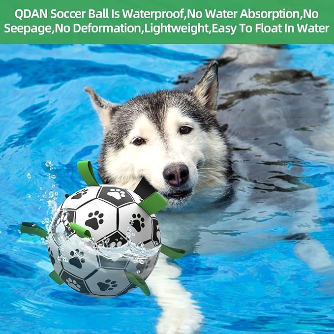 QDAN Dog Toys Extra Large Soccer Ball with Straps, Interactive Dog Toys for Tug of War, Puppy Birthday Gifts, Dog Tug Toy, Dog Water Toy, Durable Dog Balls World Cup for Large Dogs(9 Inch)