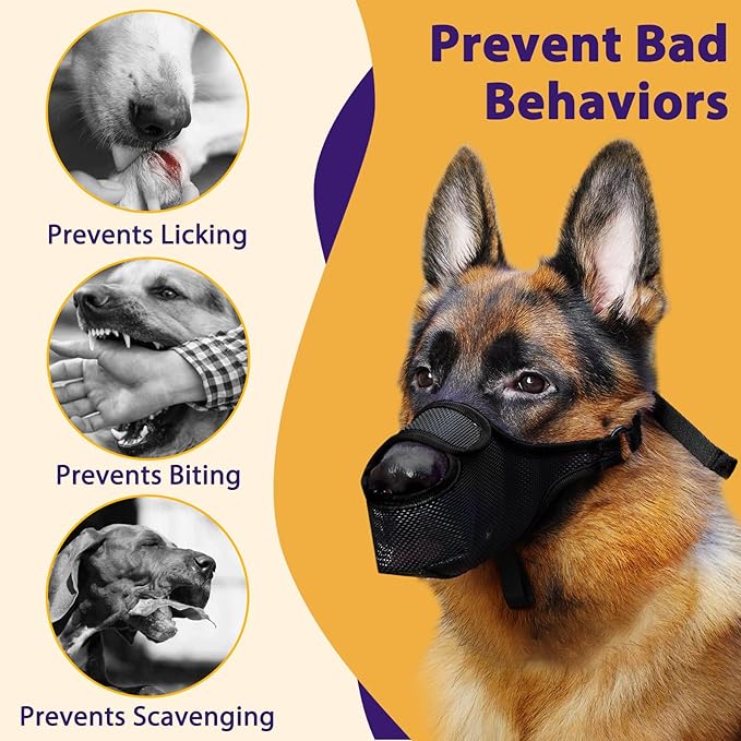 LUCKYPAW Dog Muzzle, Mesh Muzzle for Large Medium Small Dogs with Front Opening Design, Dog Mouth Cover to Prevent Biting, Licking, Chewing, Scavenging, Breathable Muzzle Allows Drinking(Black,XXL)