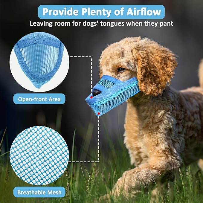 Crazy Felix Nylon Dog Muzzle for Small Medium Large Dogs, Air Mesh Breathable and Drinkable Pet Muzzle for Anti-Biting Anti-Barking Licking (XS, Blue)
