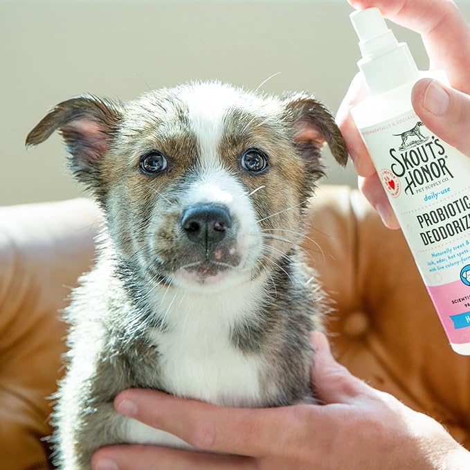 SKOUT'S HONOR Pet Deodorizer Spray- Hydrating Daily-Use with Avocado Oil & Omega-3s, Paraben & Sulfate-Free, 97% Natural, 8oz, Happy Puppy