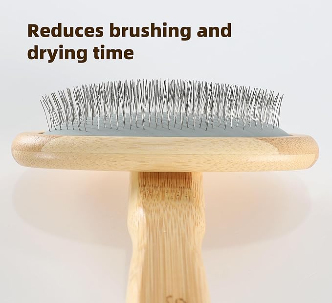 Wooden Dog Slicker Brush for Shedding Medium or Long Haired Dogs Puppy Cats Wool Carpet Cleaner WireSlicker Carding to Fluff Fleeces Sherpa M