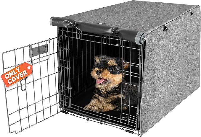 X-ZONE PET Double Door Dog Crate Cover - Polyester Pet Kennel Cover (Fits 24 30 36 42 48 inches Wire Crate) (24 Inch, Grey)