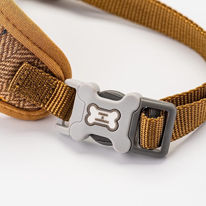 HUGO & HUDSON Dog Harness, No-Pull Anti Choke Tweed Harness Vest, Caramel Checkered Herringbone, L