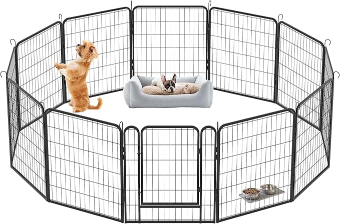 KEIKI 12 Panels 31.7" H Heavy Duty Metal Playpen with Door for Dog Fence,Pet Exercise Pen Versatile Shape for Outdoor Indoor