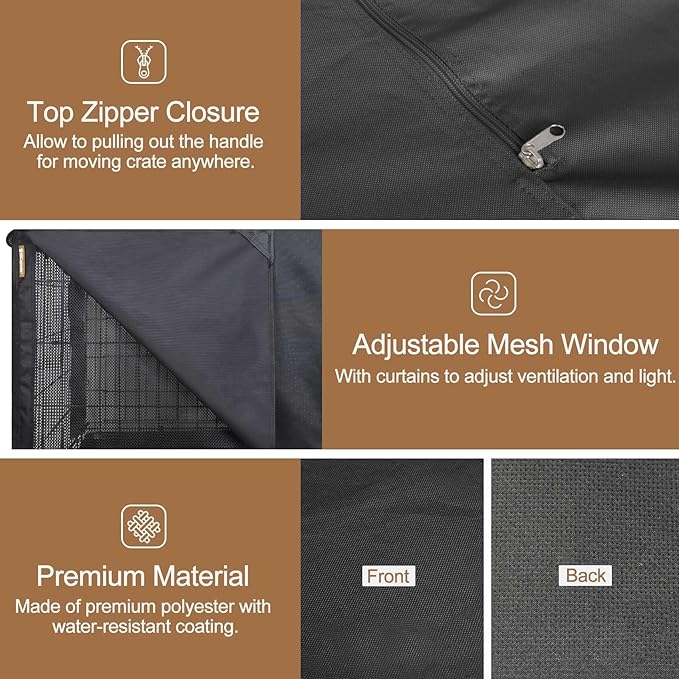 HiCaptain Heavy-Duty Polyester Indoor Kennel Cover for 48 Inch Wire Crates, Universal Fit for 1-2 Door Standard Metal Dog Cage (Black)