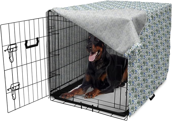 Lunarable Jacobean Dog Crate Cover, Herbal Pattern Pastoral Vintage Rustic Wedding Inspired Foliage Springtime, Easy to Use Pet Kennel Cover for Medium Large Dogs, 42 Inch, Blue Green Cream