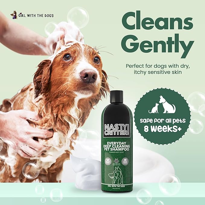 Nasty Critter! by Girl With The Dogs - Everyday Deep Cleaning Dog Shampoo 16 Oz, Made in USA 8 Wks+
