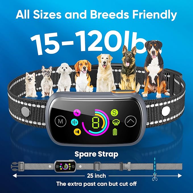 Dog Bark Collar, 2 Pack Customizable Bark Collar for Large Medium Dogs, Smart Stop Barking Training Collar with Adjustable Beep Vibratioin Shock and Sensitivity with Replacement Strap,Grey