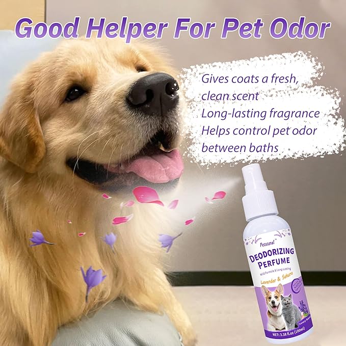 Deodorizing Perfume Spray for Pets, luxury Scent, Long-Lasting Fragrance, 3.38 Fl Oz. (Lavender & Sakaru)