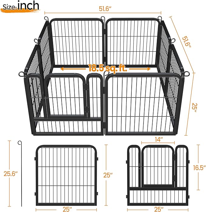 Yaheetech Dog Playpen Outdoor, 24 inch 8 Panels Dog Pen Indoor Heavy Duty Puppy Exercise Pen Metal Pet Fence for RV Camping/Yard/Garden