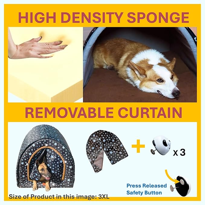 2 in 1 Extra Large Pet Winter House Convertible to Bed with Warm Cushion Mat, 2 Way Indoor Outdoor Portable Dog Kennel, Removable Washable Cover (2XL Starry Sky)