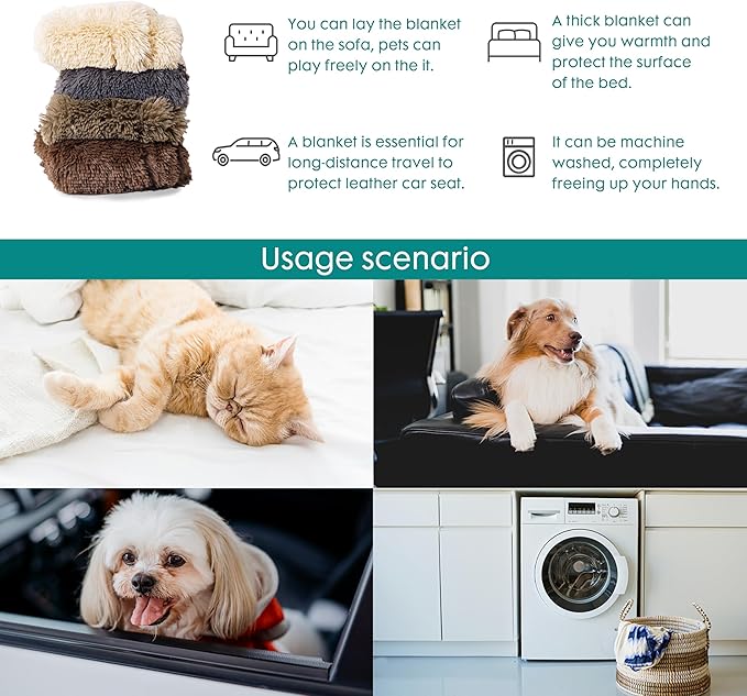 gogobunny Waterproof Plush Long Faux Fur Pet Throw Blanket Ultra Soft Fluffy Bed Couch Cover Washable - Premium Flannel Calming Blankets for Dog Puppy Cat (33x77 Inch (Pack of 1), Beige)