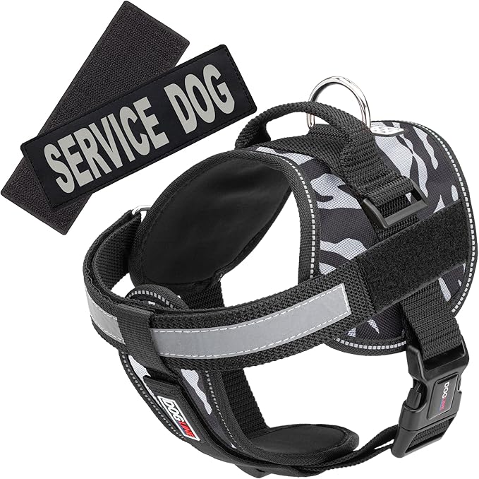 Dogline Unimax Dog Harness Vest with Service Dog Patches Reflective No-Pull, Adjustable Straps, Breathable Neoprene for Medical, Service, Identification and Training Dogs Girth 28 to 38" Zebra