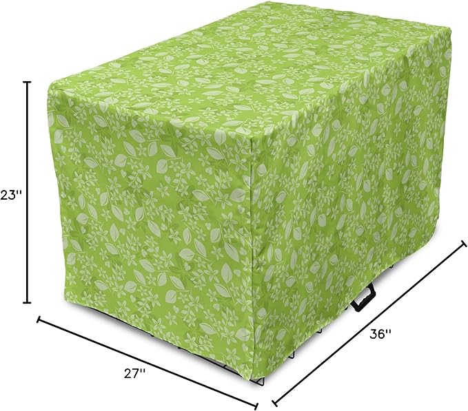Lunarable Green Dog Crate Cover, Flourishing Spring Flowers Fresh Summer Meadow Themed Graphic Flora Print, Easy to Use Pet Kennel Cover for Medium Large Dogs, 36 Inch, Apple Green Pale Green