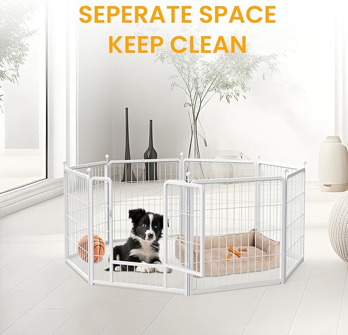 Dog Playpen 32 Inch 16 Panels, Ideal Dog Fence for Small/Medium Dogs Indoor & Outdoor Bliss, Perfect Dog Pen for Camping, Yard, RV, Garden Fence, White
