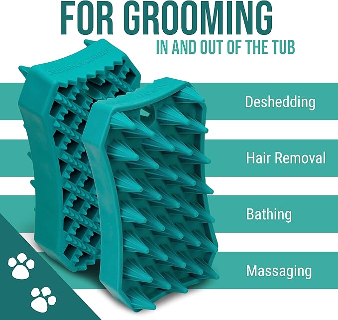 Nature's Specialties Waterproof Dog Bath Brush, Wet or Dry Coats, Grooming and Massage Rubber Comb for Dogs, Strong Grooming Rubber Bath Brush, Scrubber for Shower Bathing, Green