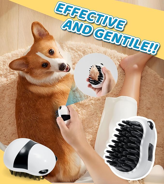 Dog Bath brush Pet Shampoo Brush with Adjustable Ring Handle Soft Massage Dispenser Panda Shape Brush for Short Long Haired Dogs Cats Showering(Pink)