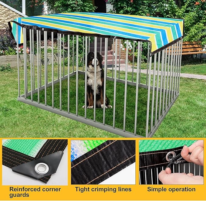 Upgrade Dog Kennel Cover Mesh Shade Panel with Grommets - Weather Guard Extra Large All Season Dog Run Cover & Roof (Green, 10x10FT)