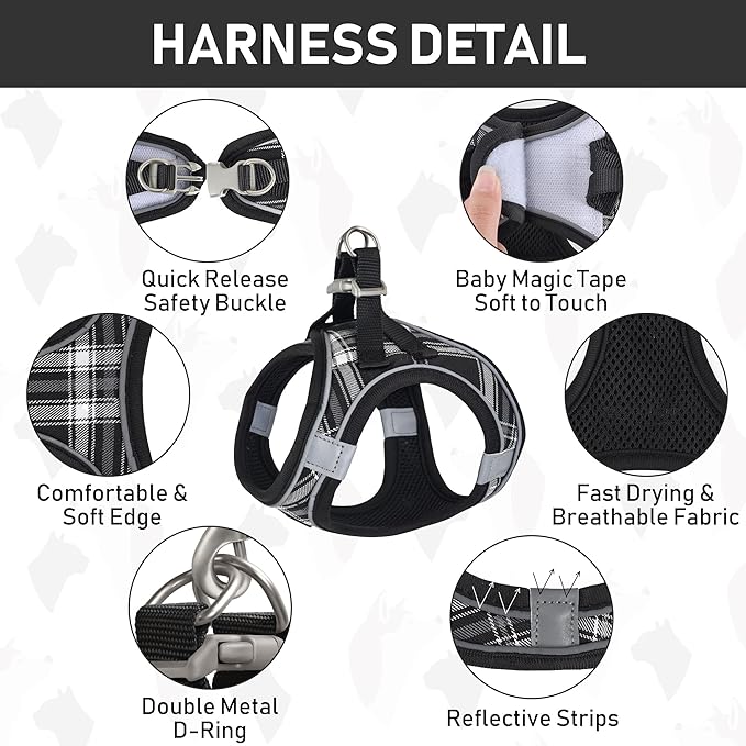 GAMUDA Dog Harness, Collar and Seat Belt Set, Vehicle Safety Harness, Retractable Adjustable Pet Seatbelts with Travel Strap and Carabiner for Most Cars (Black, XS)