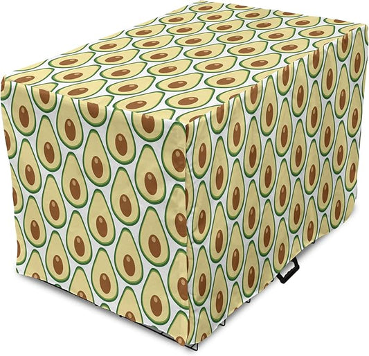 Lunarable Fruit Dog Crate Cover, Halved Avocado Slice Motifs Vegetable Food Natural Art, Easy to Use Pet Kennel Cover for Cats & Medium Dogs, 30 Inch, Pale Yellow Redwood