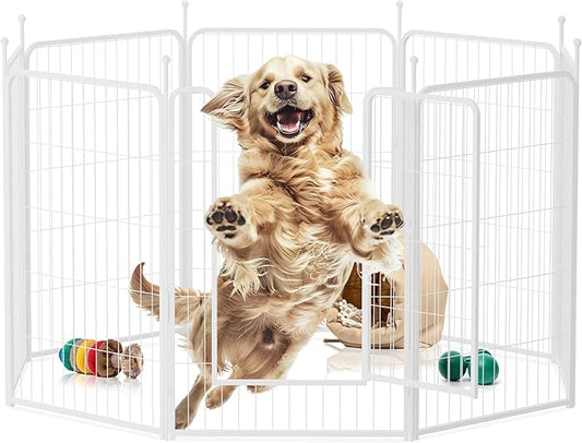 HealSmart Dog Playpen Indoor, Puppy Playpen Indoor for Yard, Camping, 40" Height 8 Panels Heavy Duty Dog Pen for Small/Medium Dogs, White
