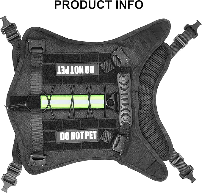 Tactical Dog Harness with All 4 Metal Buckle, Working Dog Vest with Reflective Patch and Reflective Do Not Pet Patch, Dog Vest Harnesses with Handle, Black for Small,Medium, Large Dog, L Size