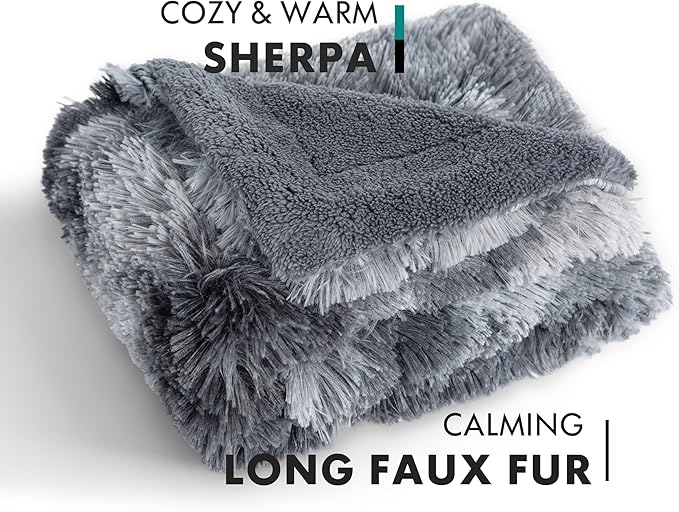 gogobunny Waterproof Dog Blankets for Medium Large Dogs, Soft Fluffy Long Faux Fur Calming Cat Blanket for Couch Bed, Warm Flannel Washable Furniture Protector (40x50 Inch (Pack of 1), Tie-dye Grey)