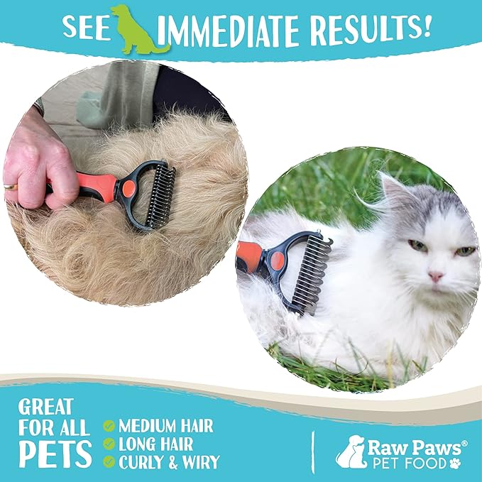 Raw Paws Undercoat Rake & Dematting Tool - Pet Grooming Comb for Shedding, Matted Fur, Knots and Tangles - Stainless Steel Deshedding Brush for Dogs and Cats - Blue