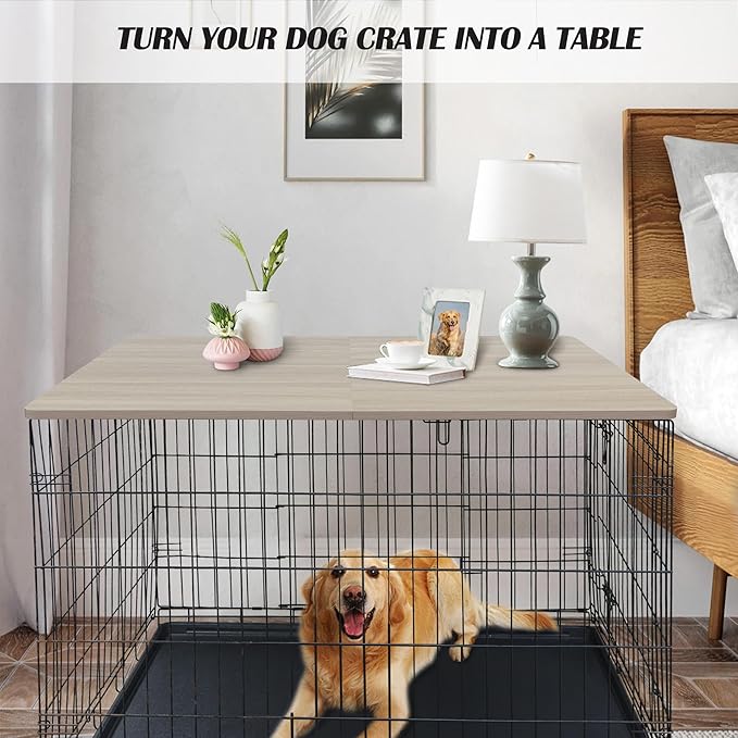 HiCaptain Dog Kennel Wooden Table Top, Foldable 48 inches Dog Crate Table Topper, Durable Decorative Dog Kennel Table Topper for Large Dogs Modern Style