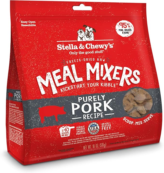 Stella & Chewy's Freeze Dried Raw Purely Pork Meal Mixer – Dog Food Topper for Small & Large Breeds – Grain Free, Protein Rich Recipe – 18 oz Bag